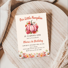 Vår lilla Rosa Pumpkin Plade Blommigt Birthday Inbjudningar
