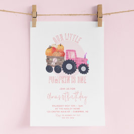 Vår lilla Rosa Tractor 1:a Birthday Inbjudningar