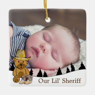 Vår lilla sheriff Nalle Baby Photo jul Julgransprydnad Keramik