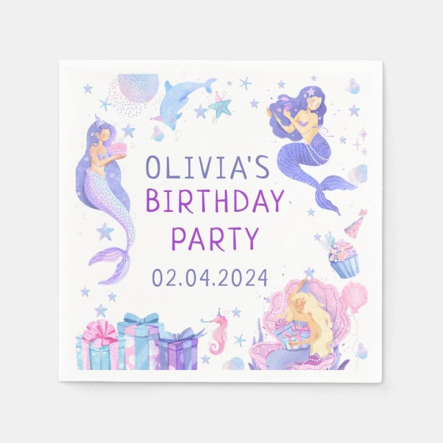 Vår lilla Sjöjungfru är färglös hela födelsedagen Pappersservett (Framsidan)