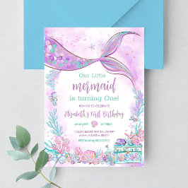 Vår lilla Sjöjungfru Lila Teal Birthday Inbjudningar