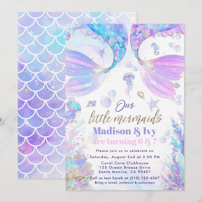 Vår lilla Sjöjungfruar gemensamma inbjudan på föde (Fram/baksida)