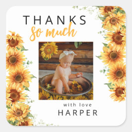 Vår lilla solrosfoto från födelsedagen, Tack Fyrkantigt Klistermärke