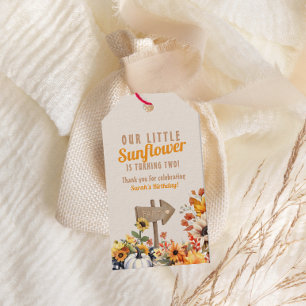 Vår lilla solrosgård är under födelsedag presentetikett