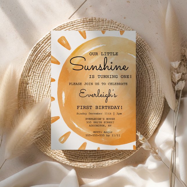 Vår lilla solsken är på väg 1:a födelsedagen inbjudningar (Our Little Sunshine Birthday Invitation)