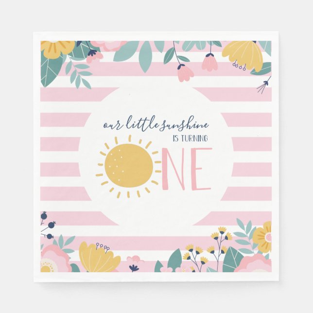 Vår lilla solsken blommig rosa rand födelsedag pappersservett (Framsidan)