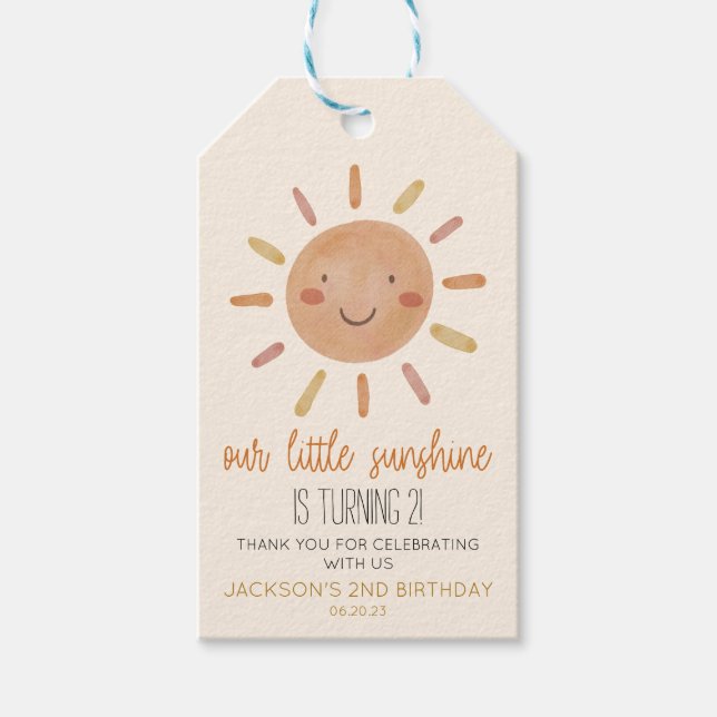 Vår lilla solsken gula sol födelsedagsfest presentetikett (Framsidan)
