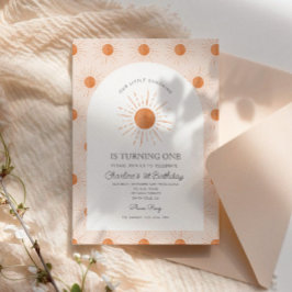 Vår lilla solskenare Sol Retro minimalt 1:a födels Inbjudningar