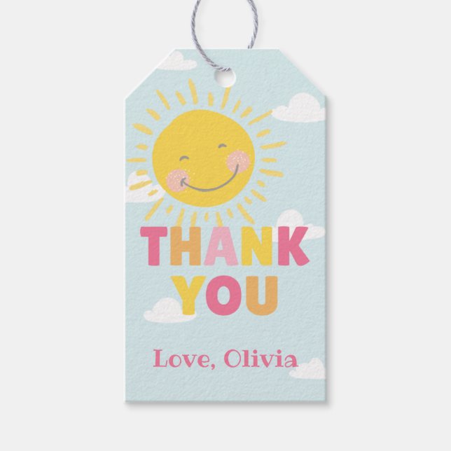 Vår lilla solskensfärgade Rosa Födelsedagsfest i a Presentetikett (Framsidan)