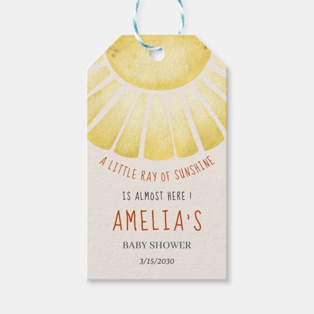 Vår lilla solstråle Baby Shower-inbjudan Presentetikett (Framsidan)