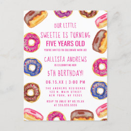 Vår lilla sön Cute Donuts Rosa Citat Birthday Inbjudan Vykort