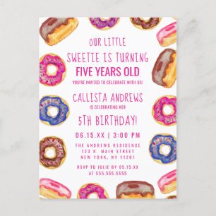 Vår lilla sön Cute Donuts Rosa Citat Birthday Inbjudan Vykort