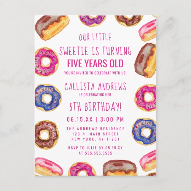 Vår lilla sön Cute Donuts Rosa Citat Birthday Inbjudan Vykort (Framsida)