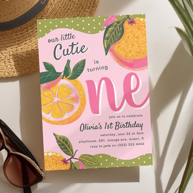 Vår lilla söta Orange Whimsical 1-årsfest  Inbjudningar (Skapare uppladdad)