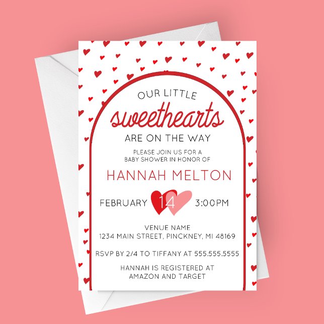 Vår lilla sötare Alla hjärtans dag Babyskor Inbjudningar (Our Little Sweethearts Valentines Day Baby Shower Invitation for Twins)