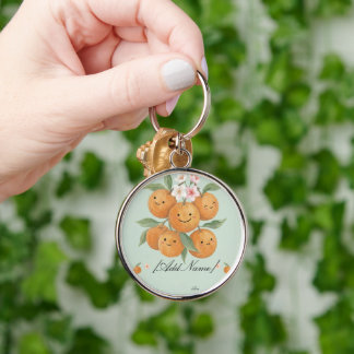 Vår lilla sötnos Vattenfärg Mandarin Orange Blommi Rund Silverfärgad Nyckelring