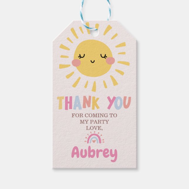Vår lilla Sunshine Birthday Tack Presentetikett (Framsidan)