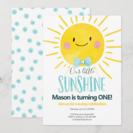 Vår lilla Sunshine Boy Blue Bow Tie Sol Birthday Inbjudningar