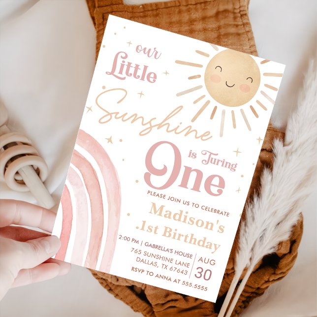 Vår lilla Sunshine Rainbow Girl 1:a födelsedagen Inbjudningar (Skapare uppladdad)