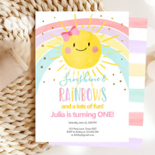 Vår lilla Sunshine Rainbow Girl Första födelsedage Inbjudningar