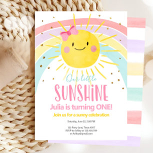 Vår lilla Sunshine Rainbow Girl Första födelsedage Inbjudningar