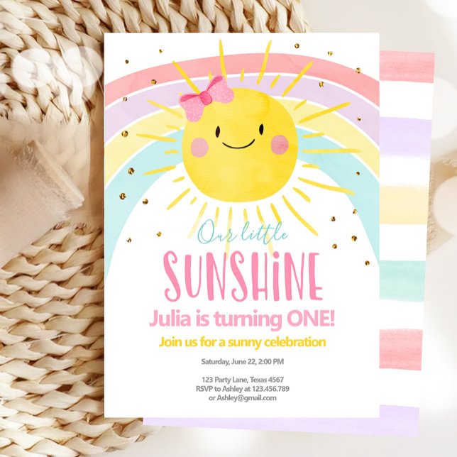 Vår lilla Sunshine Rainbow Girl Första födelsedage Inbjudningar (Skapare uppladdad)