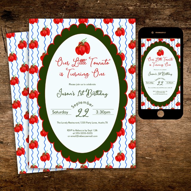 Vår lilla Tomato gör en första födelsedag Inbjudningar (Skapare uppladdad)