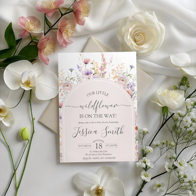Vår lilla vilda blomma Båge Baby Shower Inbjudningar (Skapare uppladdad)