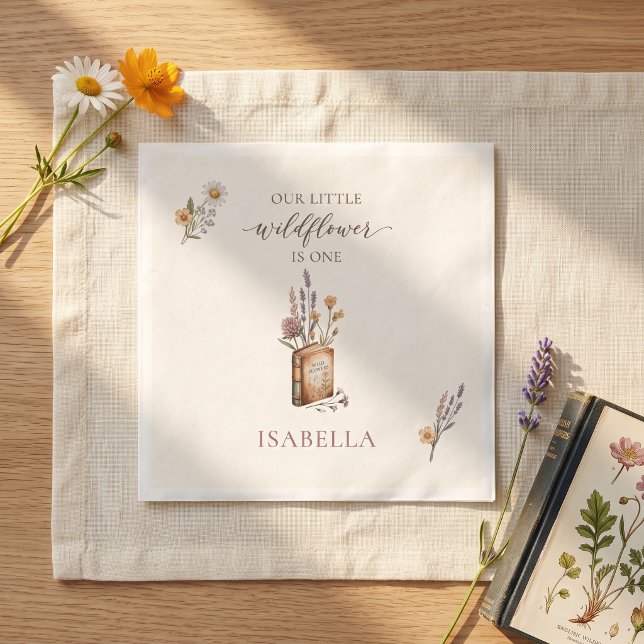 Vår lilla vilda blomma botaniska första födelsedag pappersservett (Skapare uppladdad)