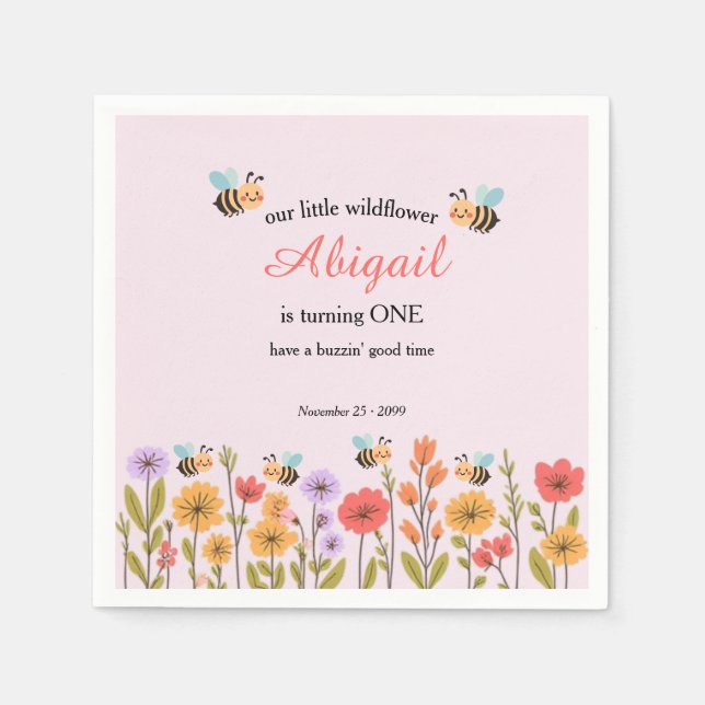 Vår lilla vildblomma Blommande Bina 1-årsdag Pappersservett (Framsidan)
