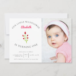 Vår lilla Wildblomma 1:a födelsedagsfoto av Blommi Inbjudningar
