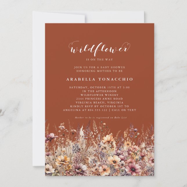Vår lilla Wildblomma Fall Blommigt Baby Shower Inbjudningar (Framsida)