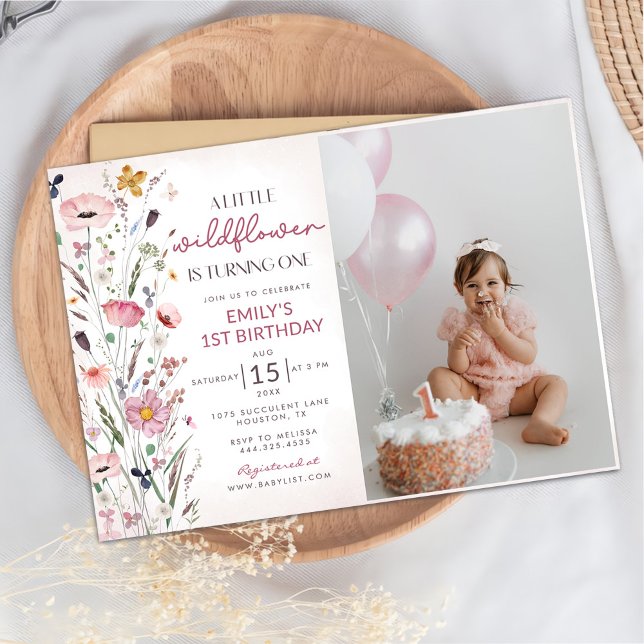 Vår lilla Wildblomma Flicka 1:a födelsedagen Party Inbjudningar (Skapare uppladdad)