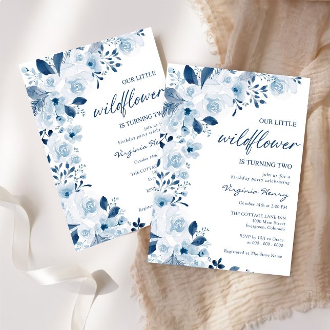 Vår lilla Wildblomma Flicka 2:a födelsedagen Party Inbjudningar (Skapare uppladdad)