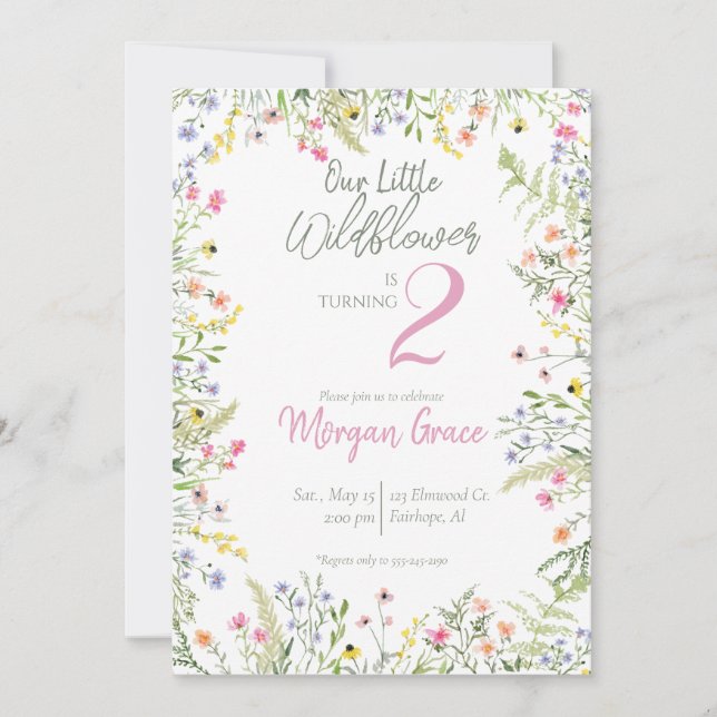 Vår lilla Wildblomma-Födelsedagsfest med Photo Inbjudningar (Framsida)