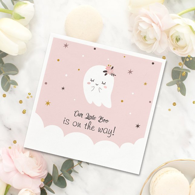 Vår lille Boo Rosa Baby Shower Napkins - Ghost Pappersservett (Our Little Boo is on the way!)