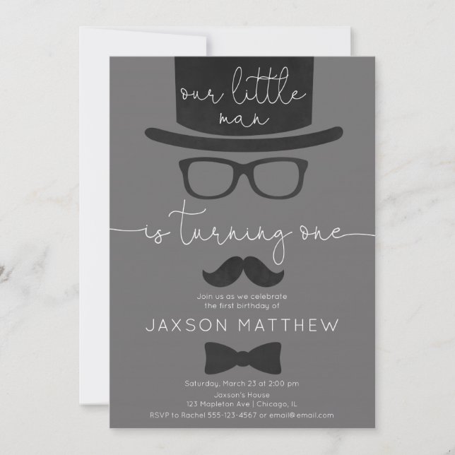 Vår lille man-pojke, första födelsedag party inbjudningar (Framsida)