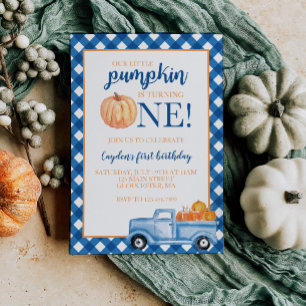 Vår lille Pumpkin Blue lastbil fyller första dagen Inbjudningar