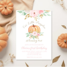 Vår lille Pumpkin guld och blommigt födelsedag Inbjudningar