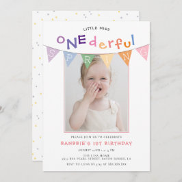 Vår Little Miss Oenderful Photo 1st Birthday Inbjudningar