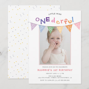 Vår Little Miss Oenderful Photo 1st Birthday Inbjudningar