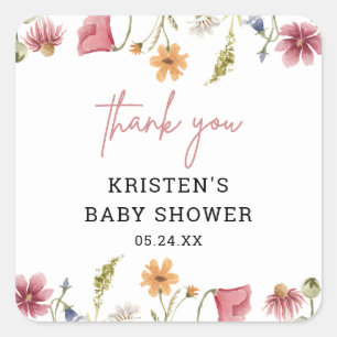 Vår Little WildblomBaby Shower Tack Fyrkantigt Klistermärke