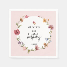 Vår Little WildblomGirl 1st Birthday Party Pappersservett