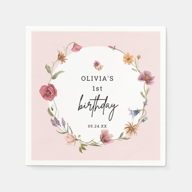 Vår Little WildblomGirl 1st Birthday Party Pappersservett (Framsidan)