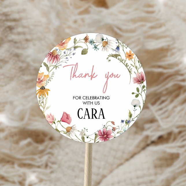 Vår Little Wildblomma Födelsedagsfest Runt Klistermärke (Spring Little Wildflower Birthday Party Sticker)