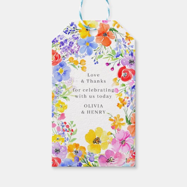 Vår Livfulla Akvarell Blommor Bröllop  Presentetikett (Framsidan)