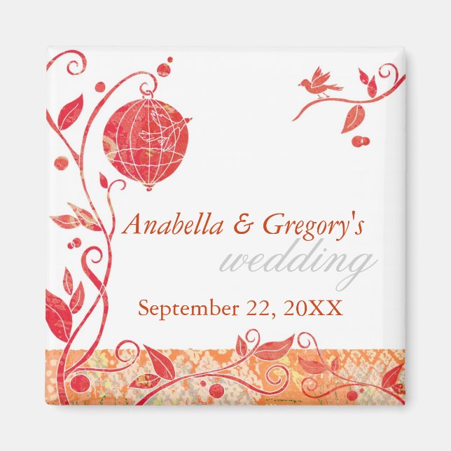 Vår Love birds Cage Bröllop spara datum Magnet (Framsidan)