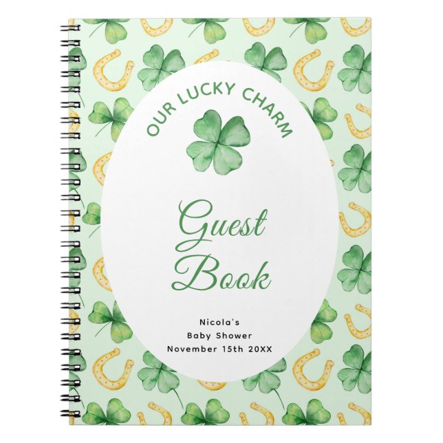 Vår Lucky Charm St Patrick-babyfirande gästbok Anteckningsbok (Framsidan)