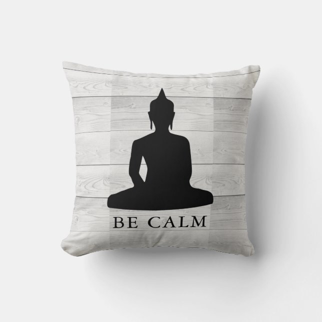  Var Lugn Buddha Rustic Wood Motivational Kudde (Framsida)