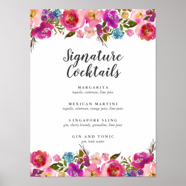 Vår Lush | Rosa Blommigt Namnteckning Cocktail Men Poster (Framsidan)
